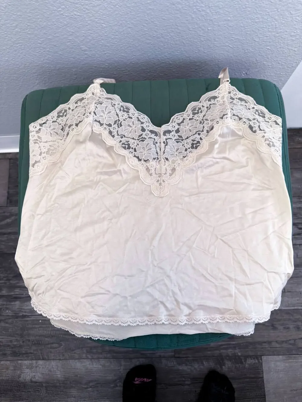 Vintage Ivory Lace Garter Slip Half Slip w/ Suspender Straps Size 36